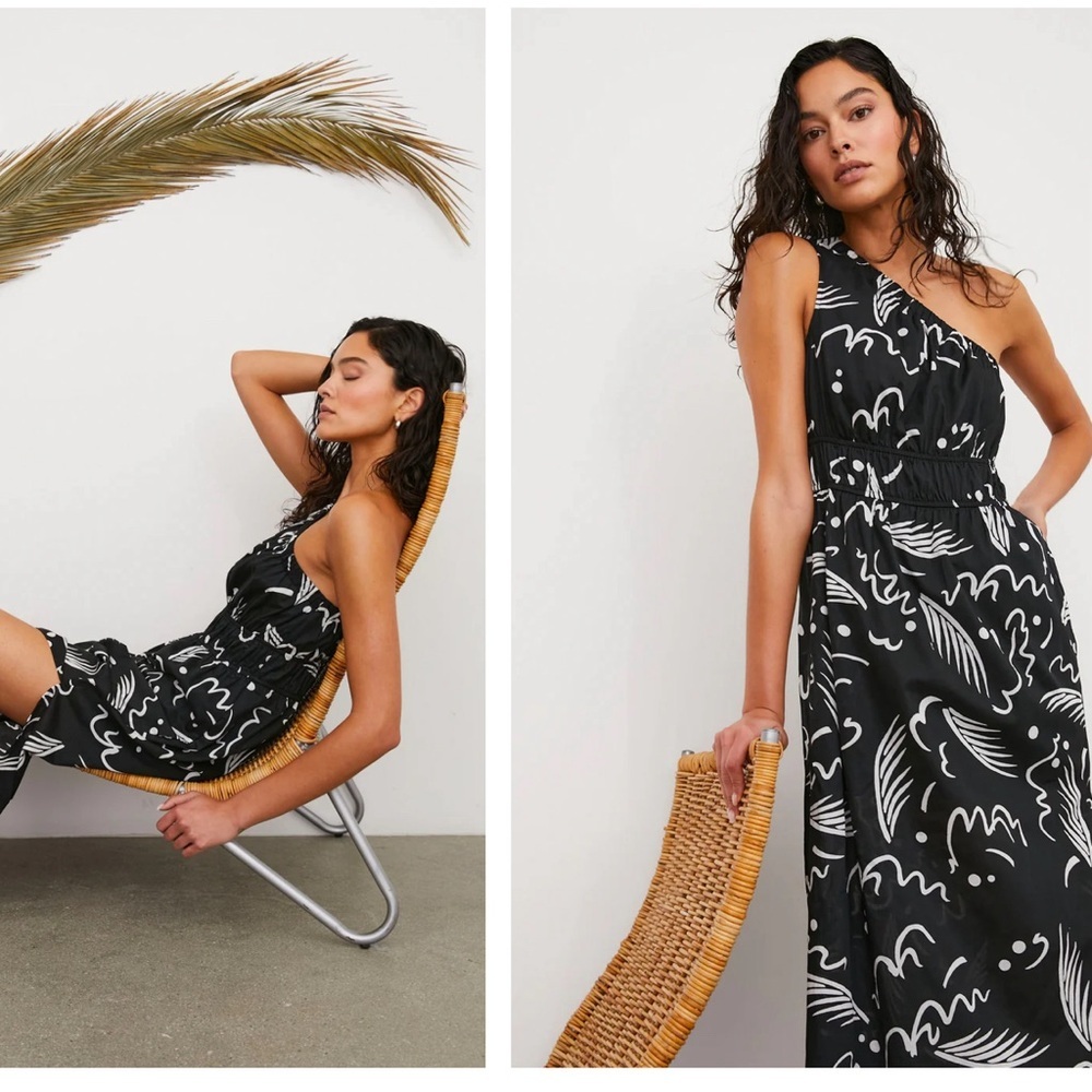 Rails Black and White One-Shoulder Dress